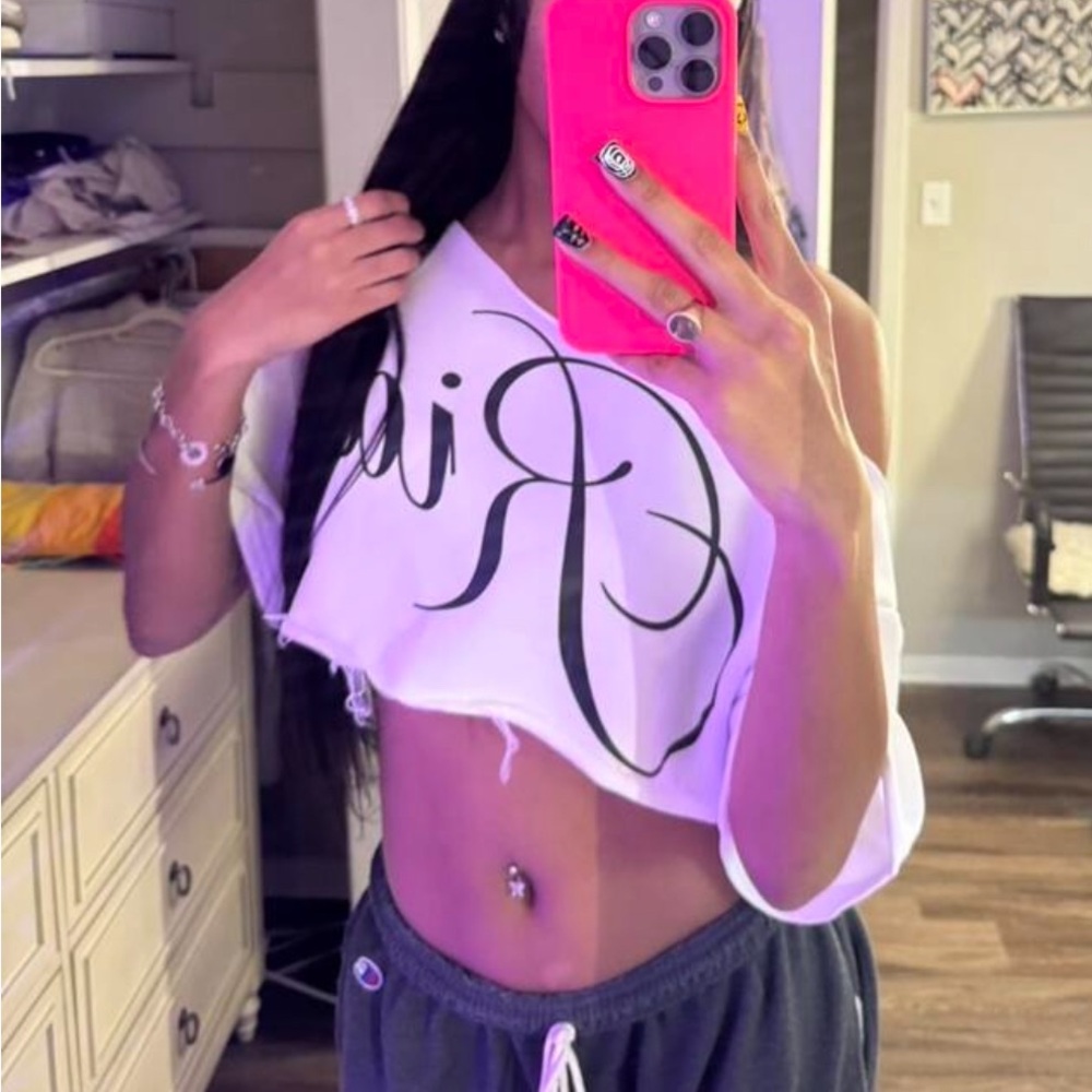 White Graphic Crop Top